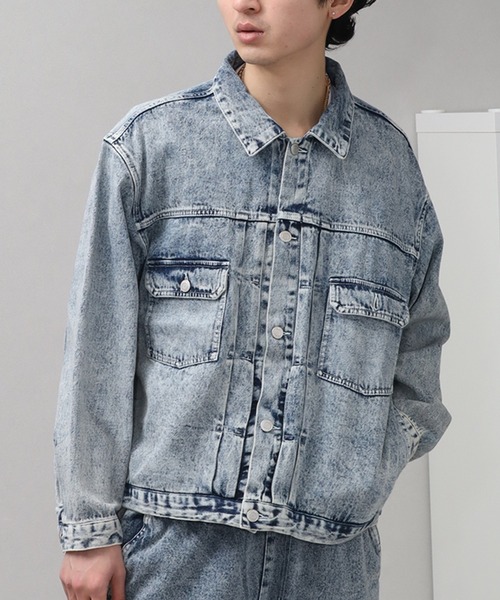 ダメージ デニムジャケット 長袖 ウォッシュ加工 M-2XL 7-356 CORPUS SELECT デニムジャケット gジャン ウォッシュ加工