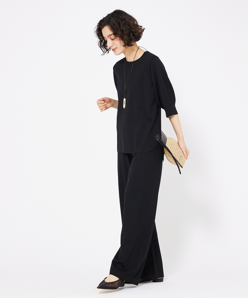 qualite（カリテ） tシャツ レーヨンストレッチボートネックニット