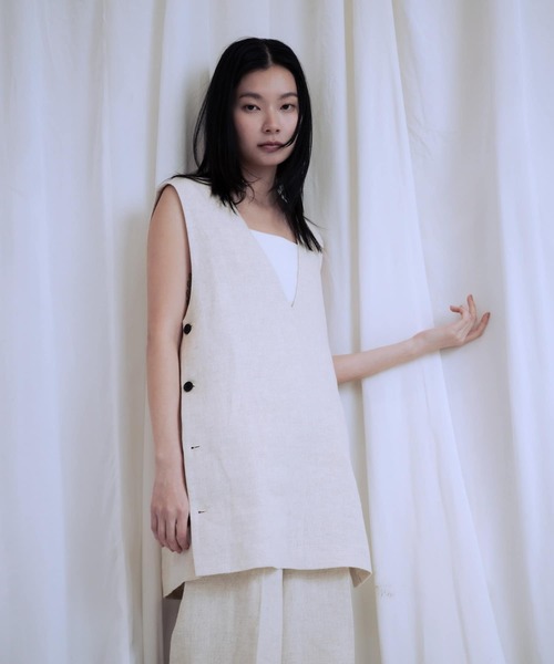 ベスト ジレ new basic　リネンチュニックベスト レディース