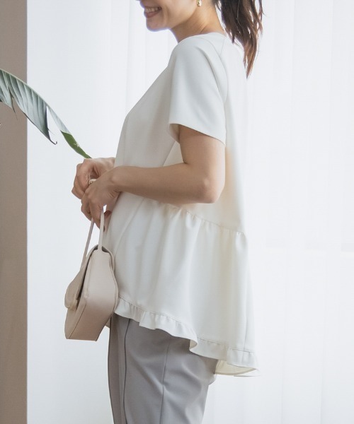 sono 新品　ティアードフリル 半袖カットソー ホワイト Sono（ソーノ） tシャツ 半袖 「SONO/ソーノ」「Magical Stretch」ミニ