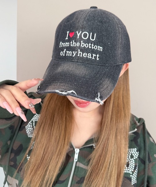 WEGO キャップ 帽子 WEGO/ロゴ刺繍エイジングデニムキャップ