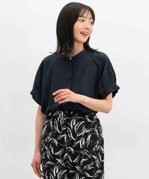 ブラウス シャツ 「一部店舗限定販売」タック袖エアリーブラウス「手洗い可能」 レディース 2WAYキーネックタックブラウス【洗濯機洗い可/防シワ】（シャツ