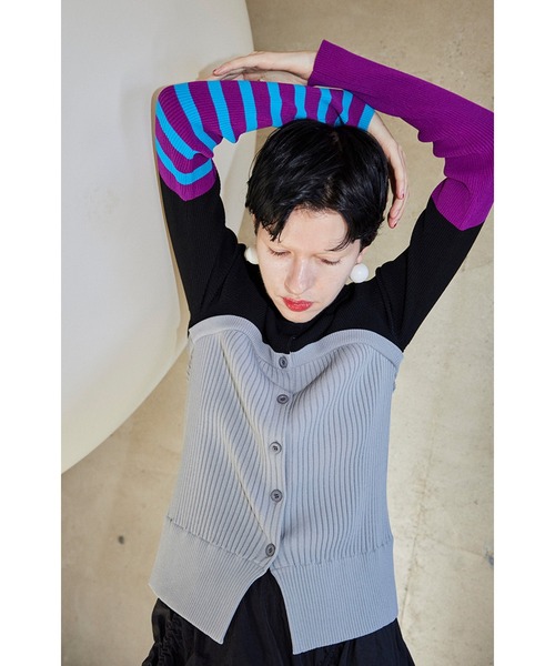カーディガン BUSTIER DOCKING BORDER KNIT CD レディース