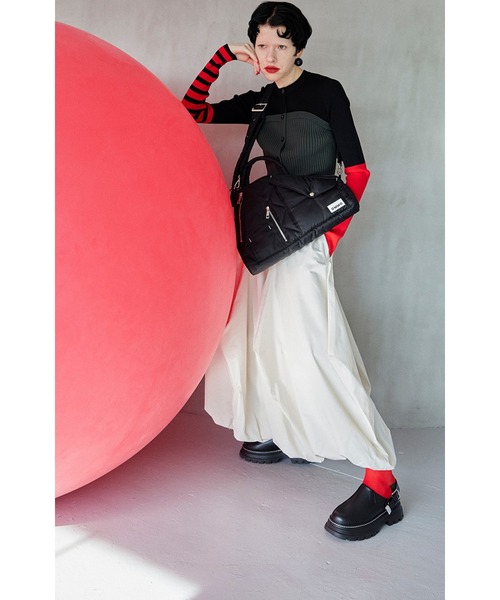 OMMO カーディガン BUSTIER DOCKING BORDER KNIT CD レディース