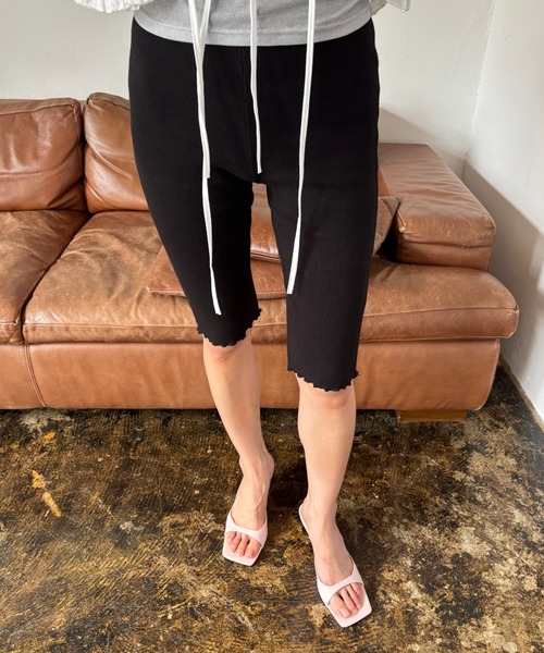 FUULLY STUDIO パンツ ストレッチリブバイカーパンツ レディース