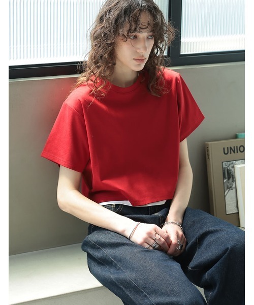 tシャツ 「UNISEX」HOODHOOD／フェイクポケットＴ レディース セール】【UNISEX】HOODHOOD／Applique T（Tシャツ/カットソー