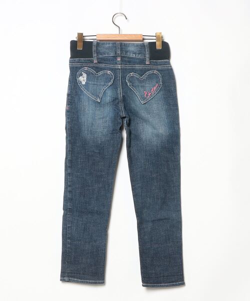 アンドラブ　デニムパンツ③ &LOVE フラワーパールビジューのフリンジデニムパンツ