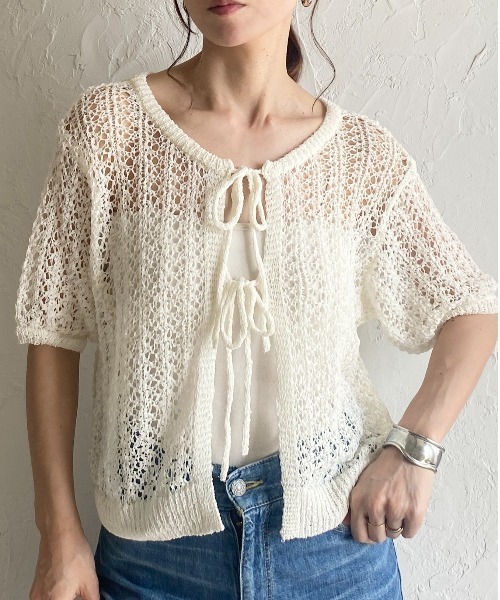 She's Closet カーディガン 半袖 2WAYショート丈半袖透かし編み
