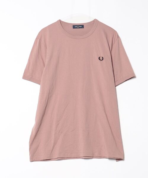 「FRED PERRY」 半袖Tシャツ X-LARGE ピンクベージュ レディース