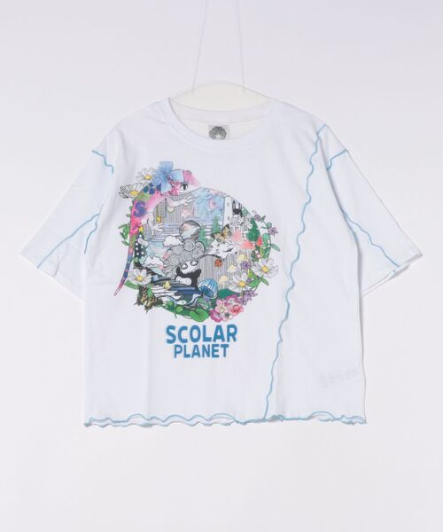 tシャツ 152706：スカラープラネット柄 メロウステッチ切替Tシャツ レディース