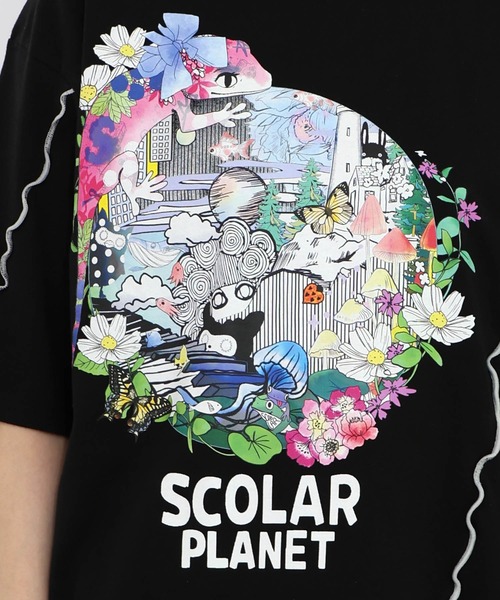 Tシャツ ScoLar スカラー 152706 スカラープラネット柄 メロウステッチ切替Tシャツ トップス カジュアル ガーリー 原宿系 個性的 ポイント 152706：スカラープラネット柄 メロウステッチ切替Tシャツの通販