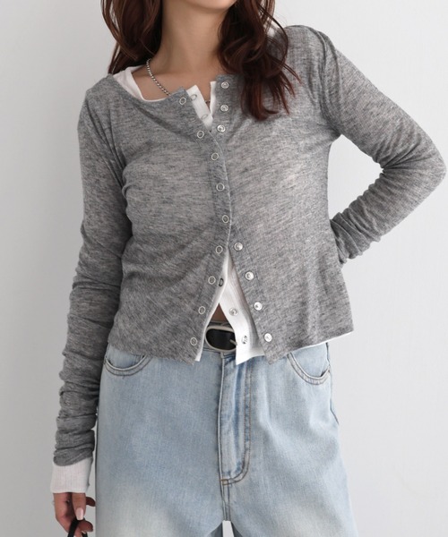 Freesia tシャツ シアーテレコリブ長袖カーディガン レディース