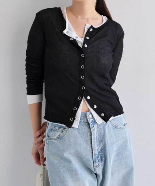 Freesia tシャツ シアーテレコリブ長袖カーディガン レディース