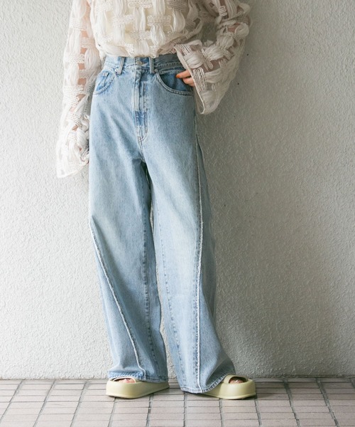 KBF（ケービーエフ） 加工デニムパンツ 34 ライトブルー レディース