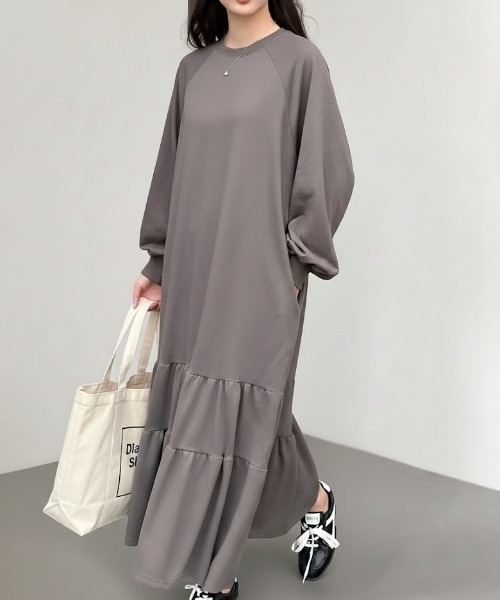 Maison Calme ワンピース ふんわりティアードスウェットロング