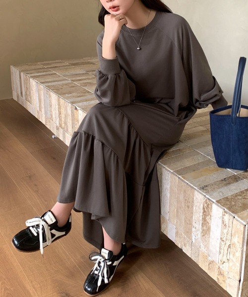 Maison Calme ワンピース ふんわりティアードスウェットロング