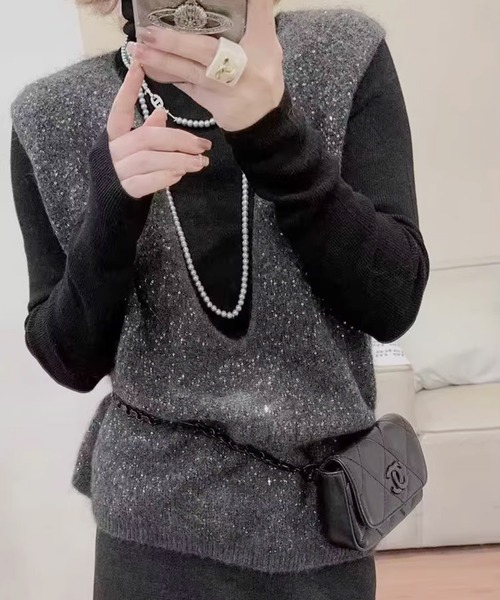 ベスト ジレ キラキラスパンコールニットベスト レディース : ZOZOTOWN