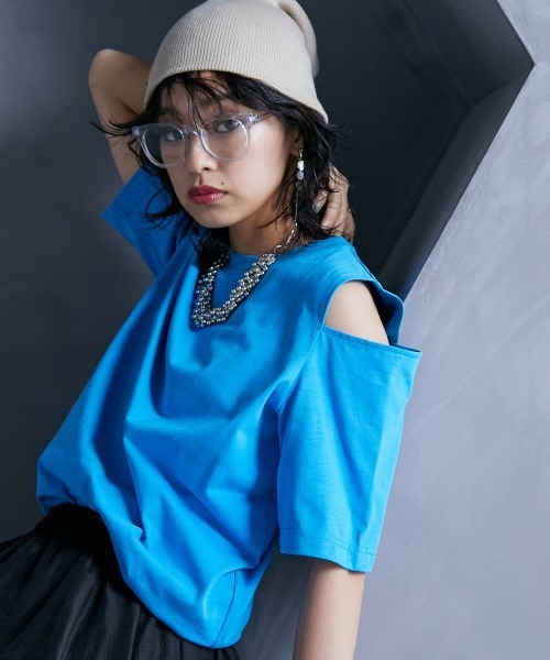 「GEVS.」 半袖カットソー 4L ブルー レディース_画像3