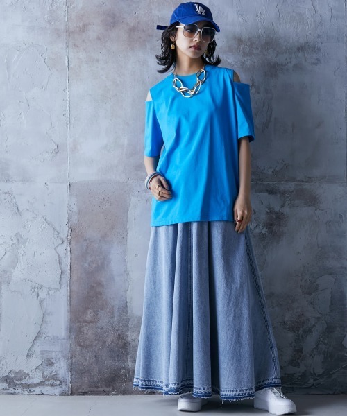 「GEVS.」 半袖カットソー 4L ブルー レディース_画像4