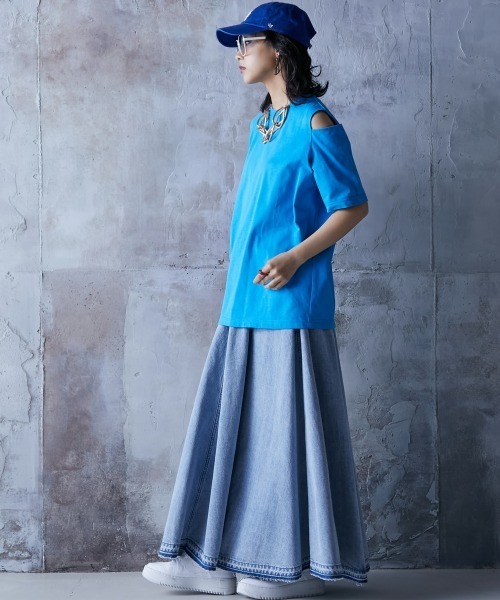 「GEVS.」 半袖カットソー 4L ブルー レディース_画像5