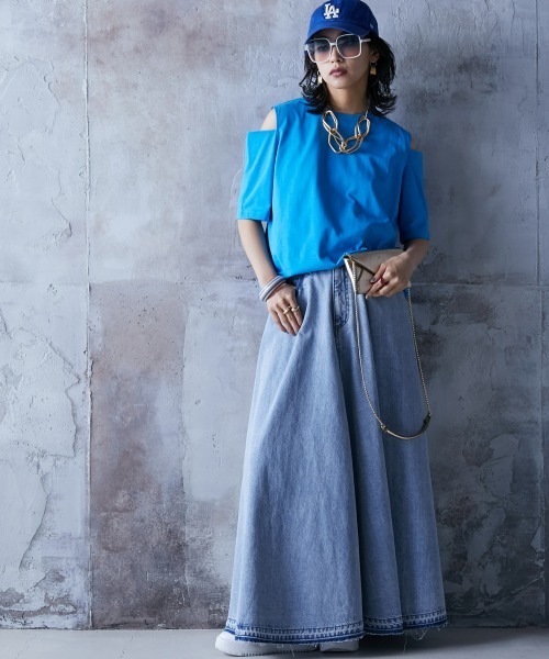 「GEVS.」 半袖カットソー 4L ブルー レディース_画像8