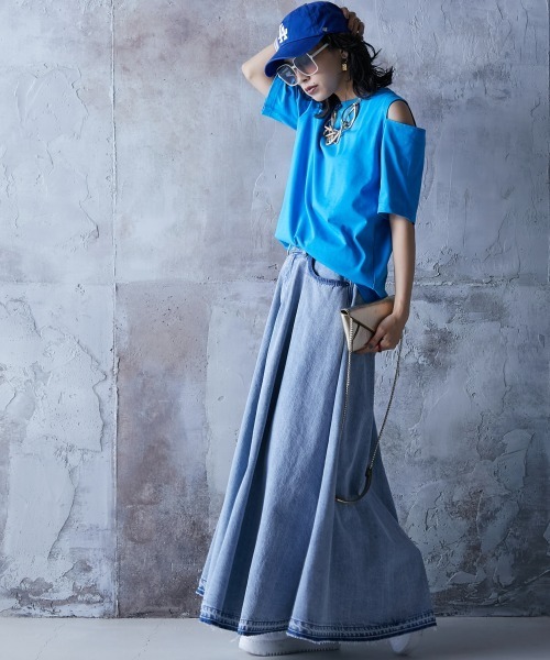 「GEVS.」 半袖カットソー 4L ブルー レディース_画像9