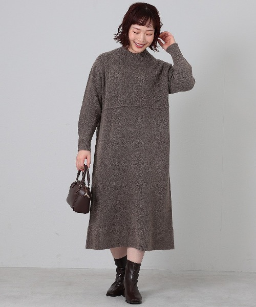 エムビー ミントブリーズ　（MB mint breeze）/【大きいサイズ】ケーブル切替えハイネックニットワンピース MB mint breeze（エムビーミントブリーズ） ワンピース 「L〜5L 大きい