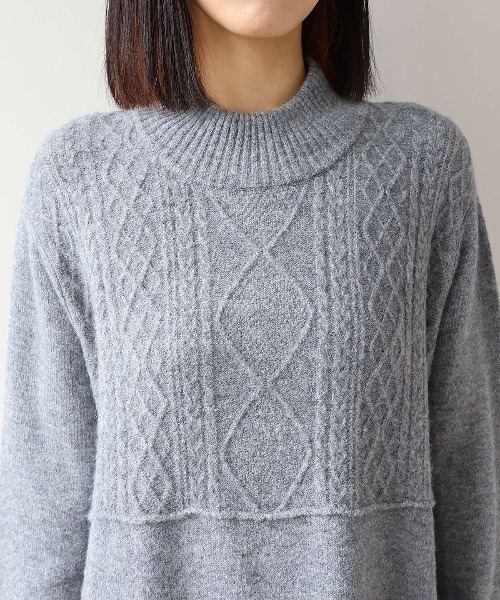 エムビー ミントブリーズ　（MB mint breeze）/【大きいサイズ】ケーブル切替えハイネックニットワンピース MB mint breeze（エムビーミントブリーズ） ワンピース 「L〜5L 大きい