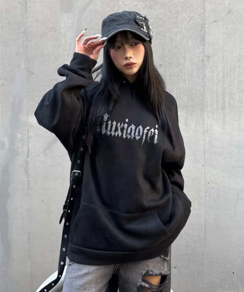 lilful パーカー 裏起毛フロントロゴバックプリントパーカー メンズ