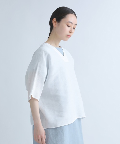 Plantation（プランテーション） 半袖ブラウス M size ブルー 
