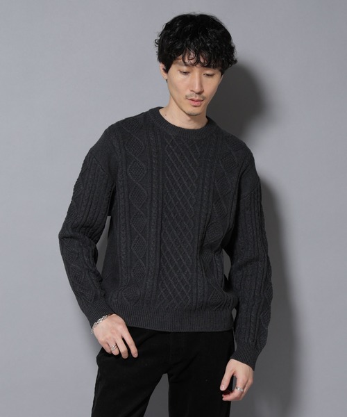 ☆ナノユニバース ケーブル クルーネック ニット セーター/メンズ/M☆新品 NANO universe（ナノ・ユニバース） セーター ニット コットンMIX