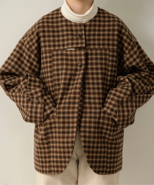 lawgy コート lawgy（ラウジー） ノーカラーコート コート fold sleeve hem round
