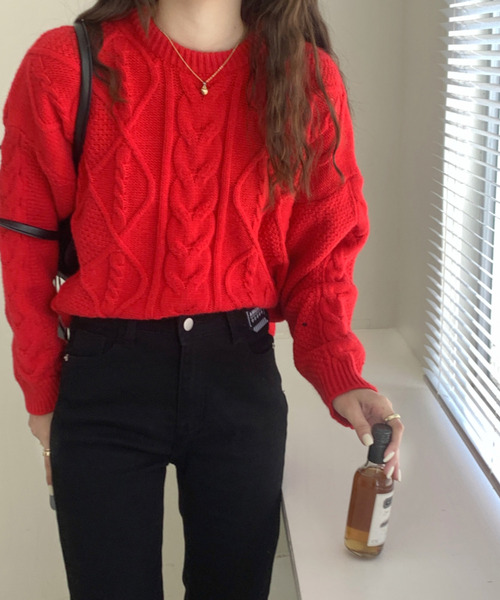 「emi+」 長袖ニット FREE レッド レディース_画像2