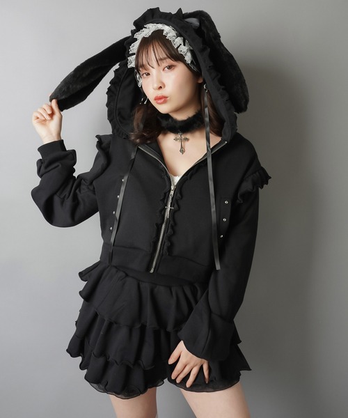 美品★FR2 パーカー 黒 ショート丈 DARRDY（ダーディー） パーカー 「DARRDY/ダーディー」うさ耳ショート