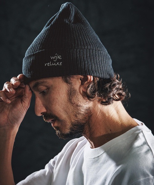 wjk reluxe ニット帽 ニットキャップ mko13342-logo embroidery cotton