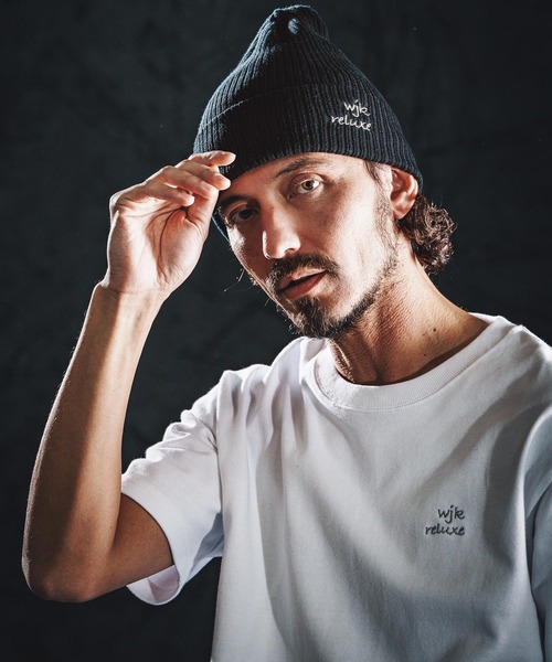 wjk reluxe ニット帽 ニットキャップ mko13342-logo embroidery cotton