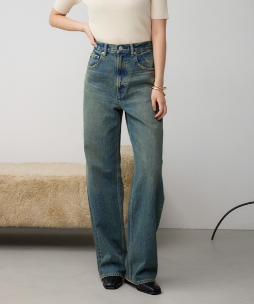 ジーンズ デニム デニムパンツ 「累計25，000本突破！」「サイズ，身長別画像あり」AZUL DENIM ハイウエストワイドデニム レディースの画像