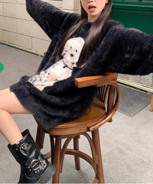 「almo」 「BURLESQUE」長袖ニット FREE ブラック レディース_画像7