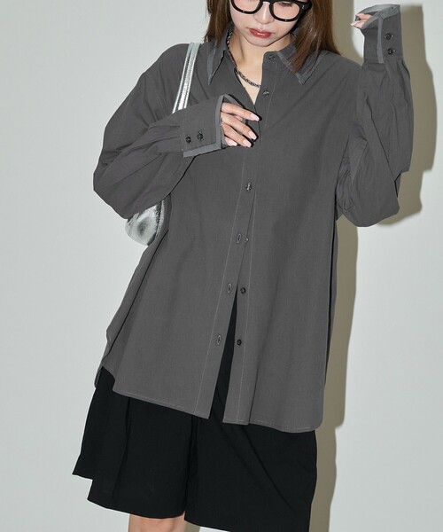 「PUBLUX」 長袖シャツ フリ- オフホワイト レディース_画像2