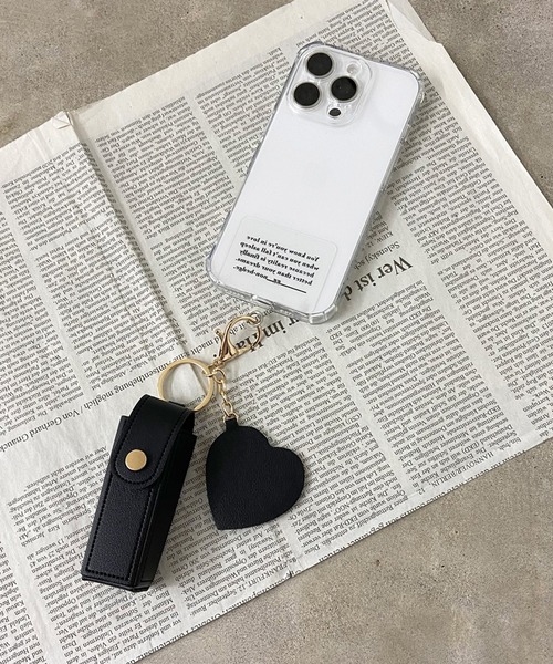 rire スマホショルダー チャーム ハートモチーフミラー付リップケース