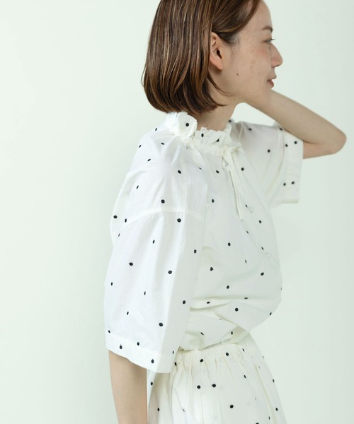 PAR ICI（パーリッシィ） ブラウス シャツ 半袖 DOT刺繍 ギャザー 
