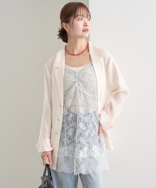 mystic レースVキャミチュニック　オフホワイト mystic（ミスティック）の「レースVキャミチュニック（シャツ/ブラウス