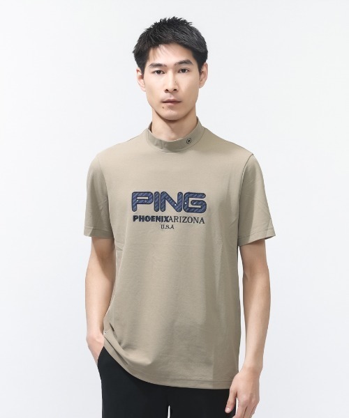 PING（ピン） tシャツ アップリケ半袖ハイネックシャツ メンズ
