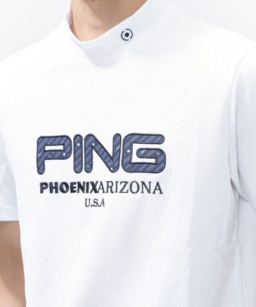 PING（ピン） tシャツ アップリケ半袖ハイネックシャツ メンズ