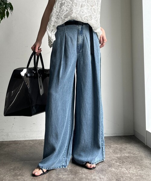 ジーンズ デニム デニムパンツ ベルト付リヨセルデニムパンツ レディース_17
