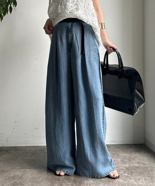 ジーンズ デニム デニムパンツ ベルト付リヨセルデニムパンツ レディース_18