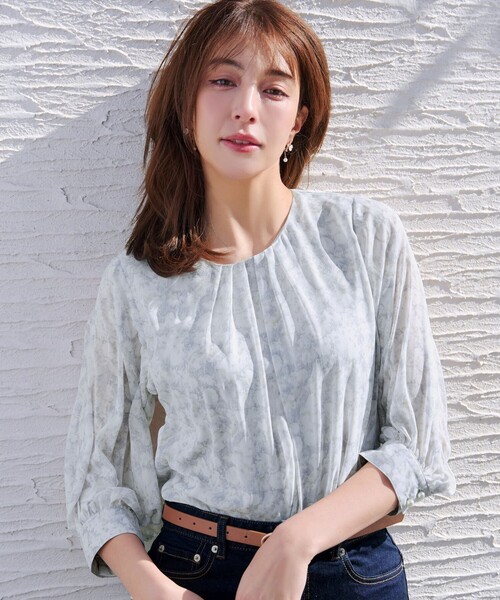Tiaclasse ブラウス シャツ 水彩花柄シフォンブラウス レディース