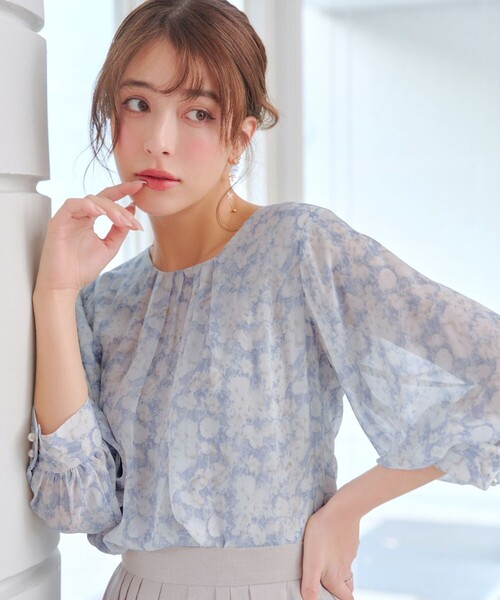 Tiaclasse ブラウス シャツ 水彩花柄シフォンブラウス レディース