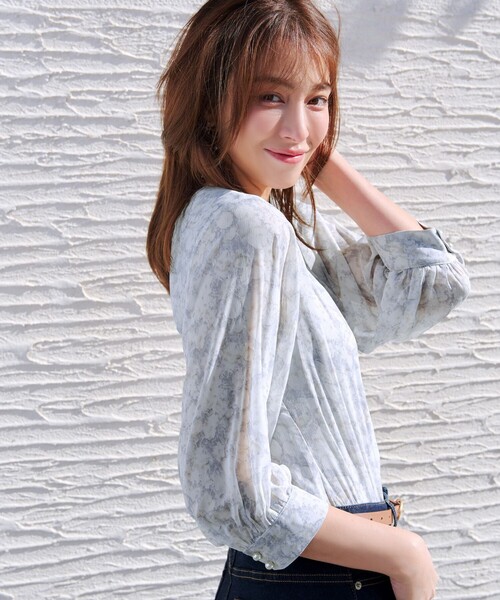 Tiaclasse ブラウス シャツ 水彩花柄シフォンブラウス レディース