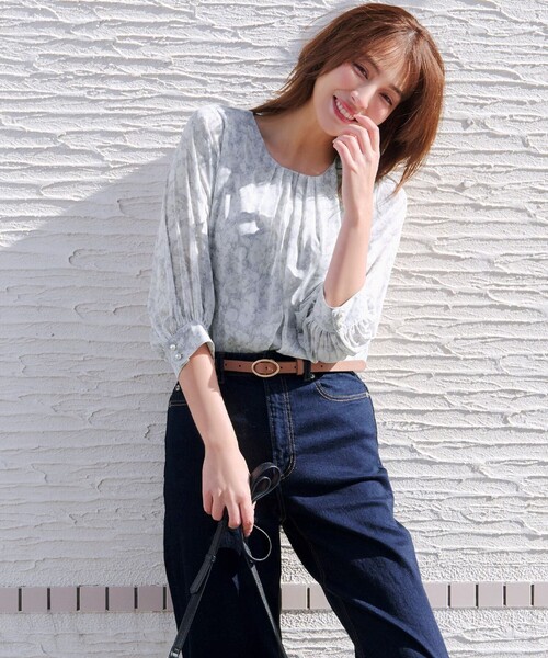Tiaclasse ブラウス シャツ 水彩花柄シフォンブラウス レディース